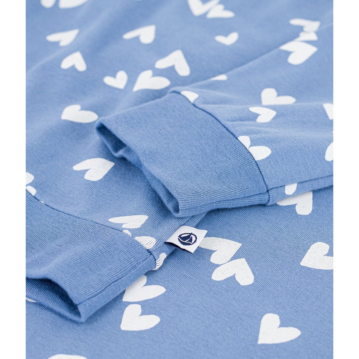 Pijama de 2 peças, em algodão, com estampado de corações azul/branco, PETIT BATEAU
