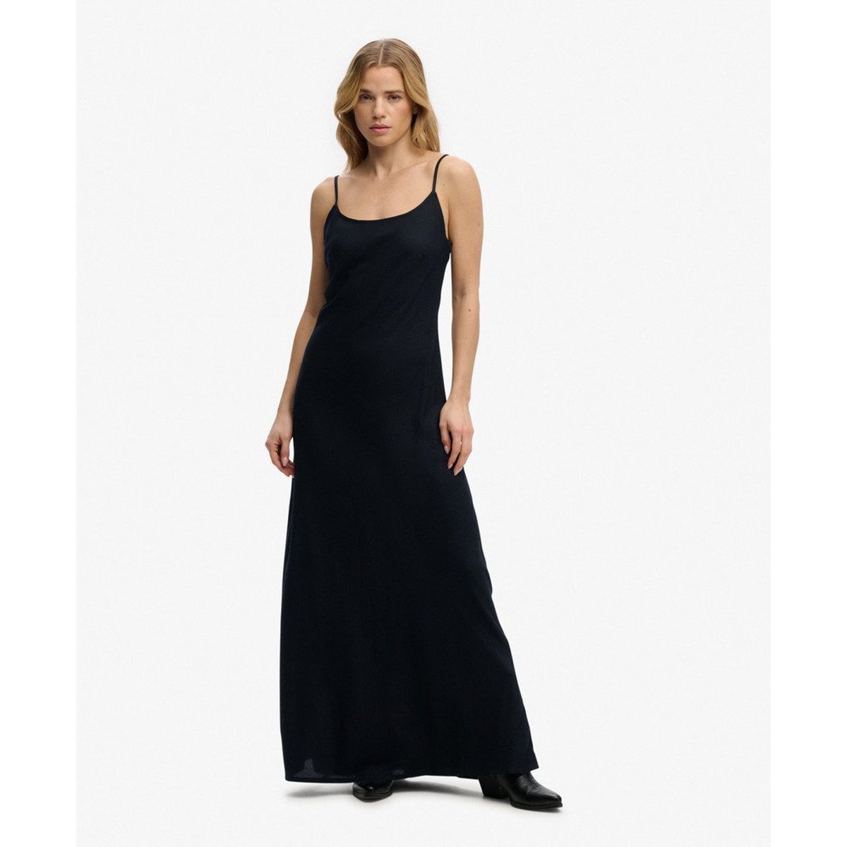 Robe Longue Fluide Coupée en Biais noir, SUPERDRY