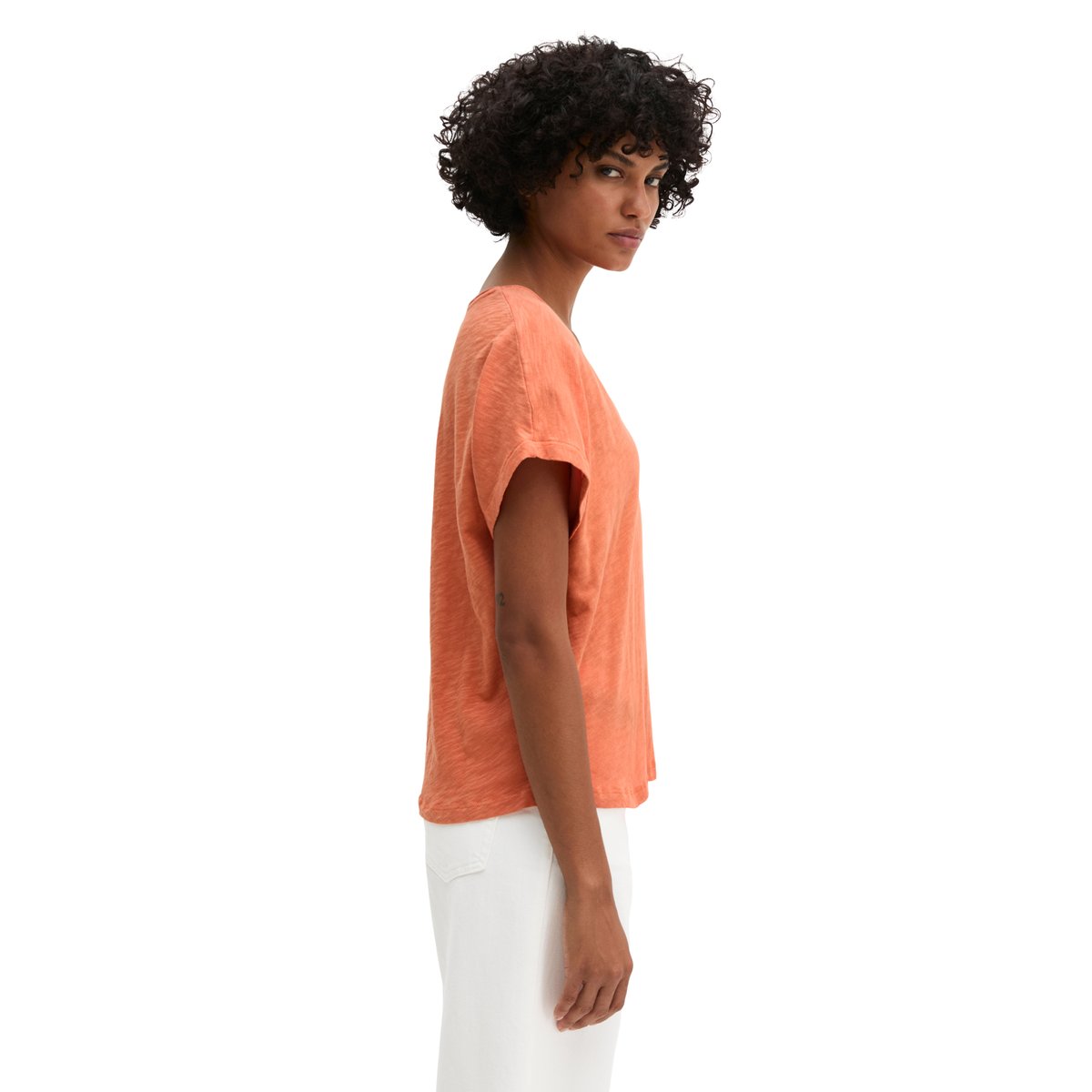 T-shirt loose en jersey slub orange, MARC O'POLO