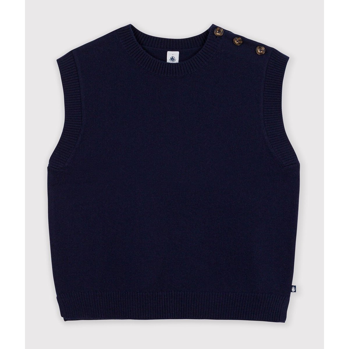 Pull sans manches en laine majoritaire marine, PETIT BATEAU