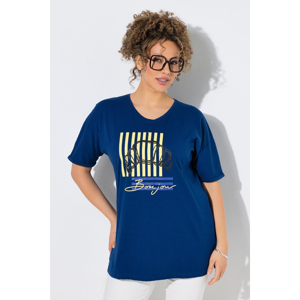T-shirt motif croissant, coupe oversize bleu, ULLA POPKEN