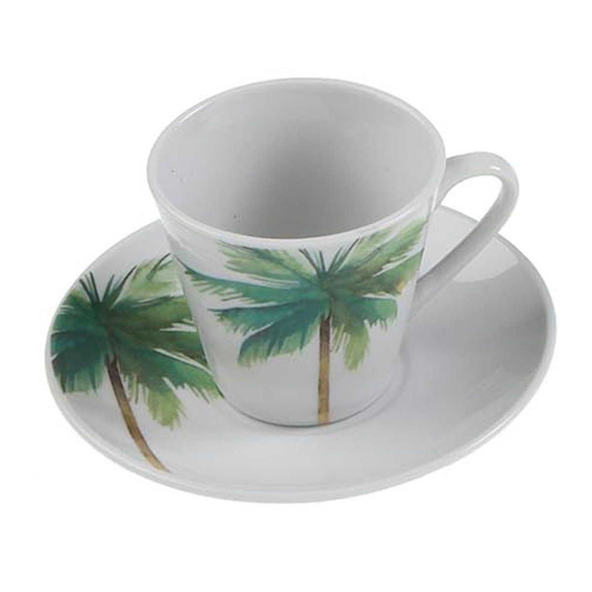 Set de 6 tasses avec dessous de tasses en porcelaine motifs palmiers vert, VERSA