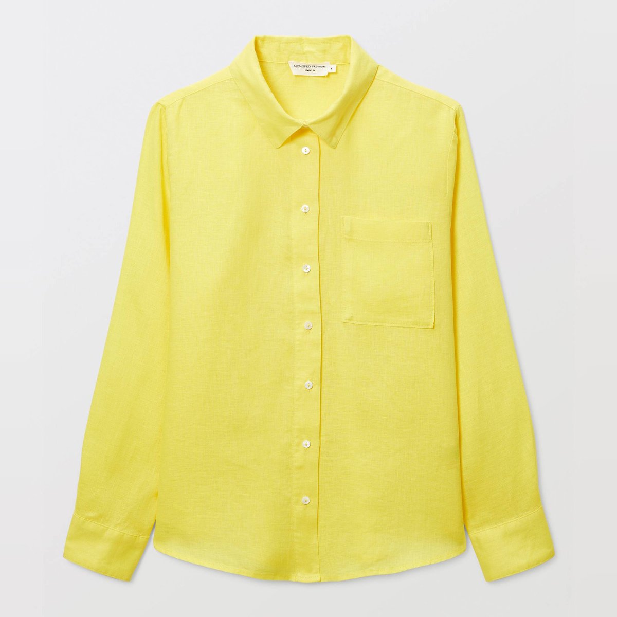 Chemise manches longues unie en lin renoncule, MONOPRIX