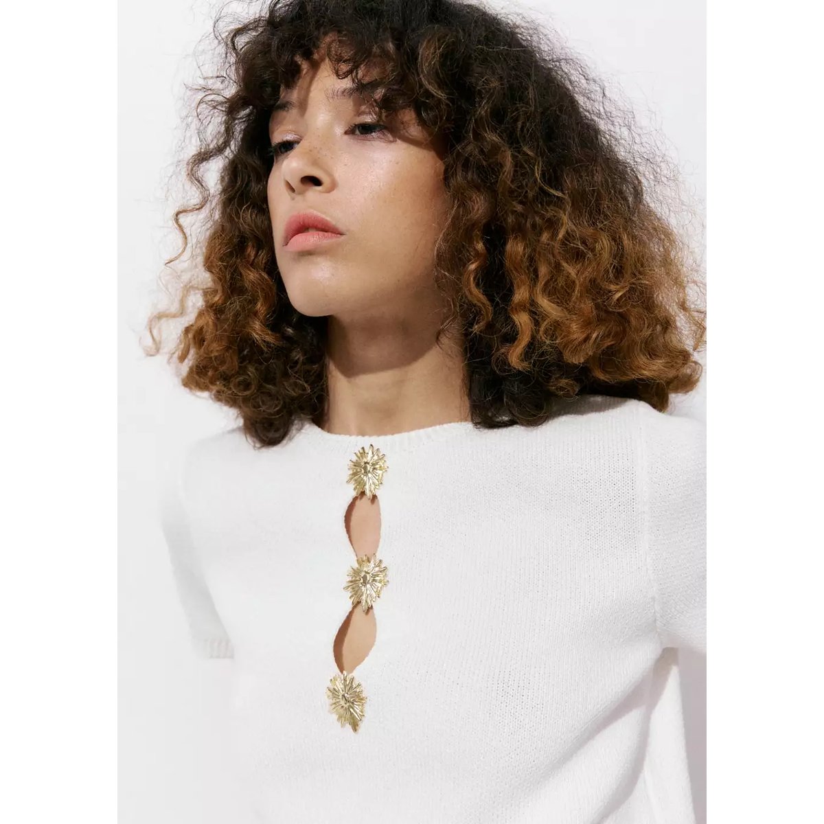Pull-over maille perles écru, MANGO
