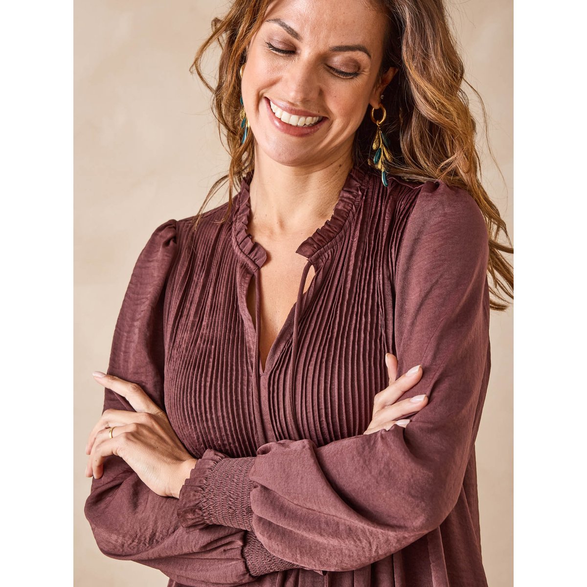 Robe ample manches longues chocolat, DAXON