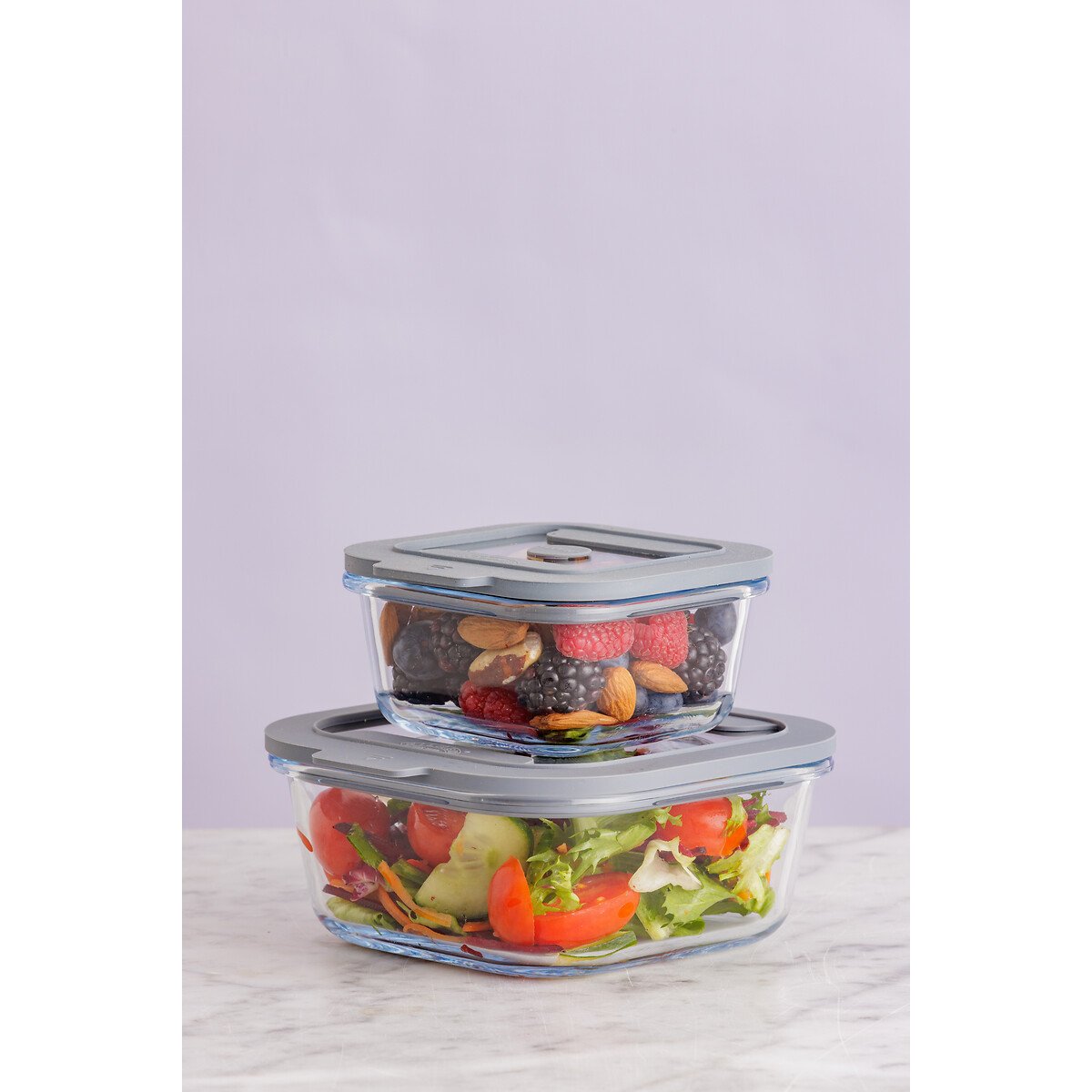 Set of 2 Fresh Storage Square Food Containers transparent, KILNER