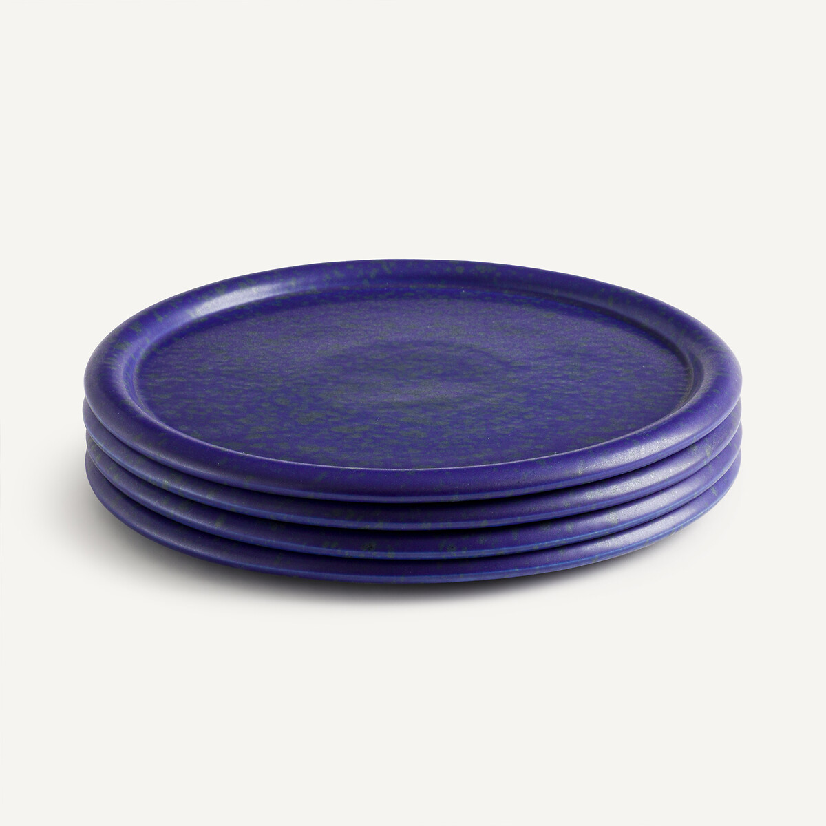 Lot 4 assiettes plates, grès émaillé mat, Battica bleu, AM.PM