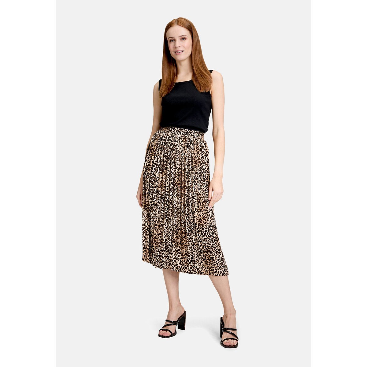 Jupe plissée à élastique beige/noir, BETTY BARCLAY