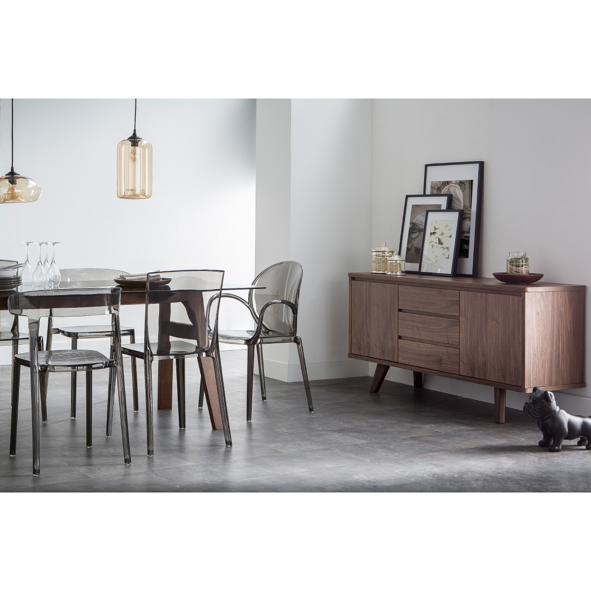 Buffet scandinave 2 portes 3 tiroirs L160 cm FIFTIES noyer, MILIBOO