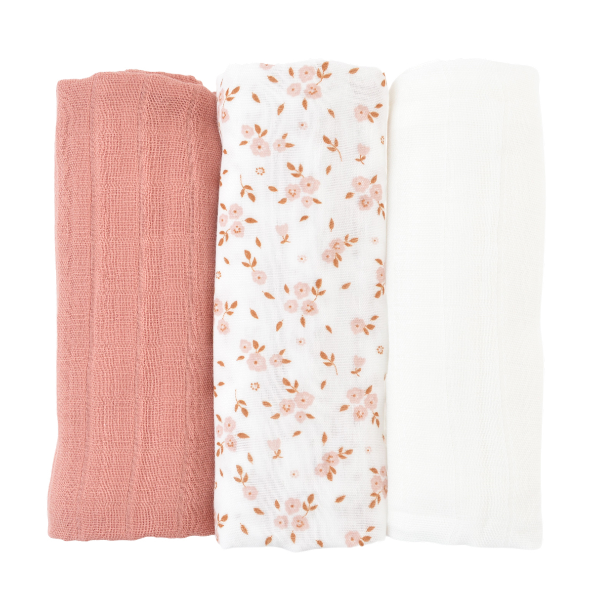 Lot de 3 langes coton bio THAÏS rose, LITTLE CREVETTE