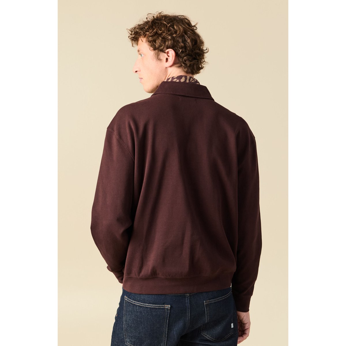 Polo ample manches longues col polo marron foncé, BONOBO