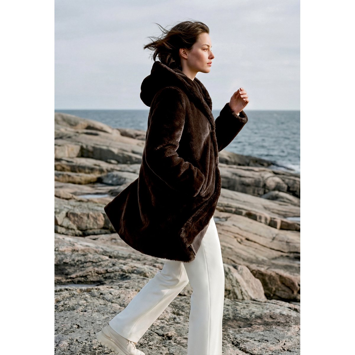 Veste en peluche à capuche marron foncé, BETTY BARCLAY