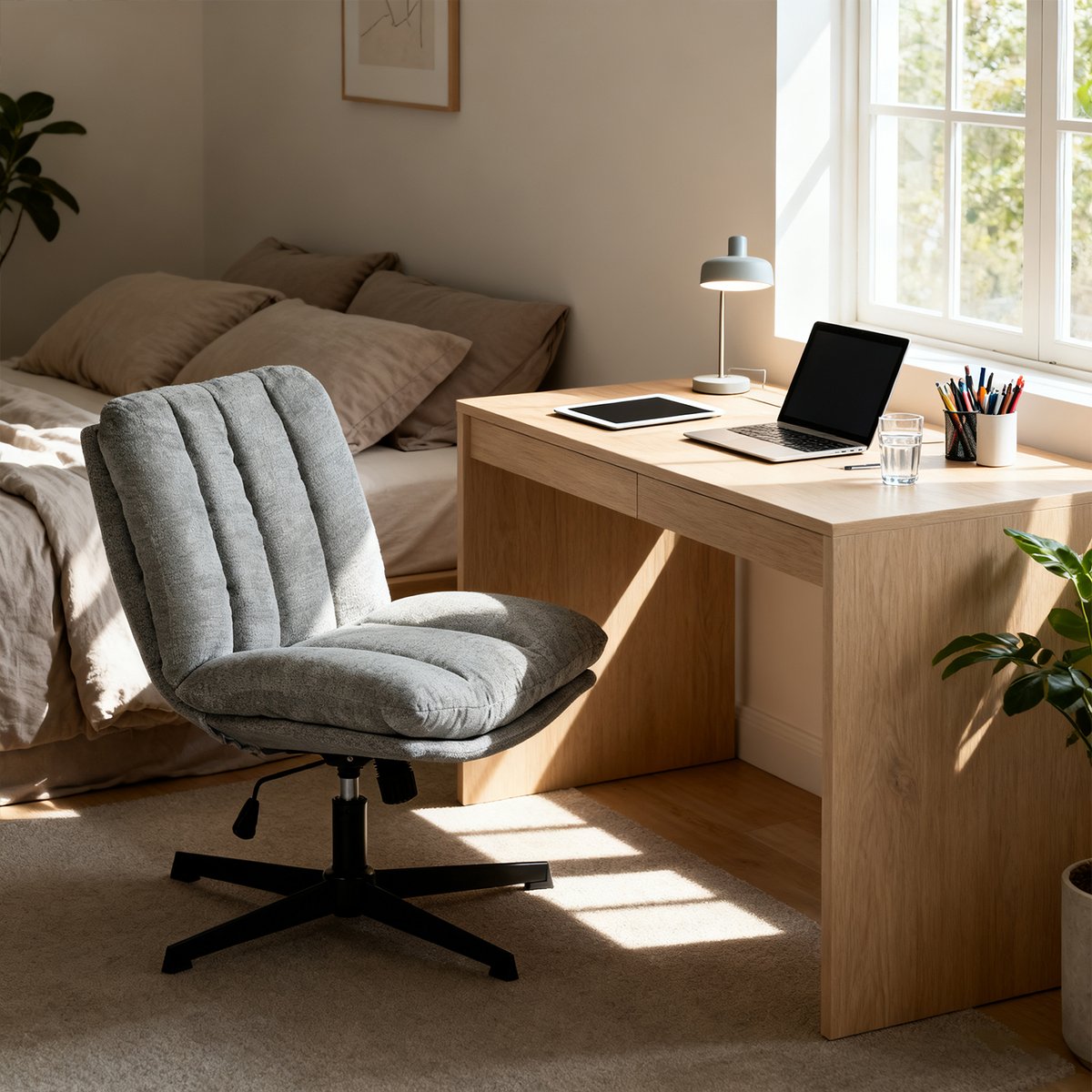 Chaise de bureau réglable et rotatif en chenille, CONFODO gris, MEUBLES COSY