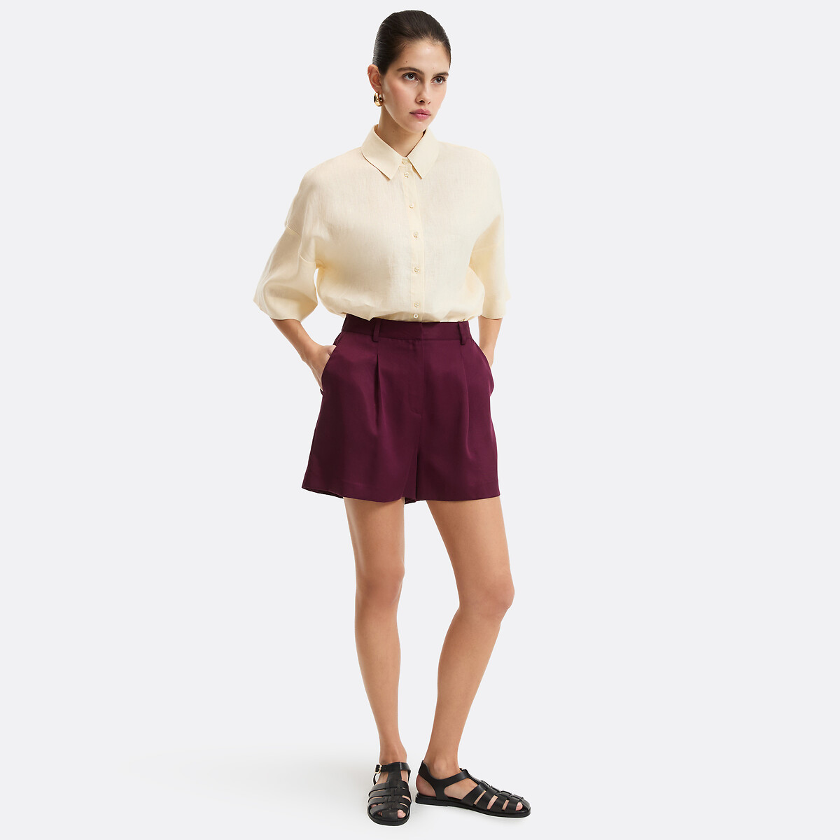 Short à pinces en TENCEL™ violet prune, LA REDOUTE COLLECTIONS