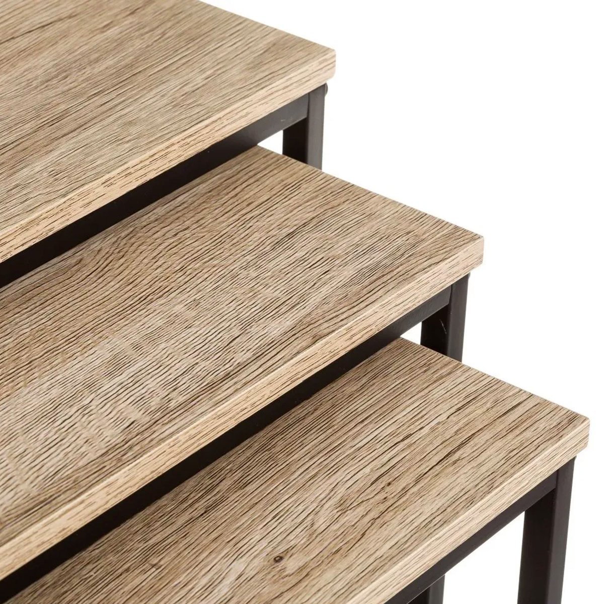 Set de 3 tables basses gigognes bois et métal noir 40x40x42cm bois, WADIGA