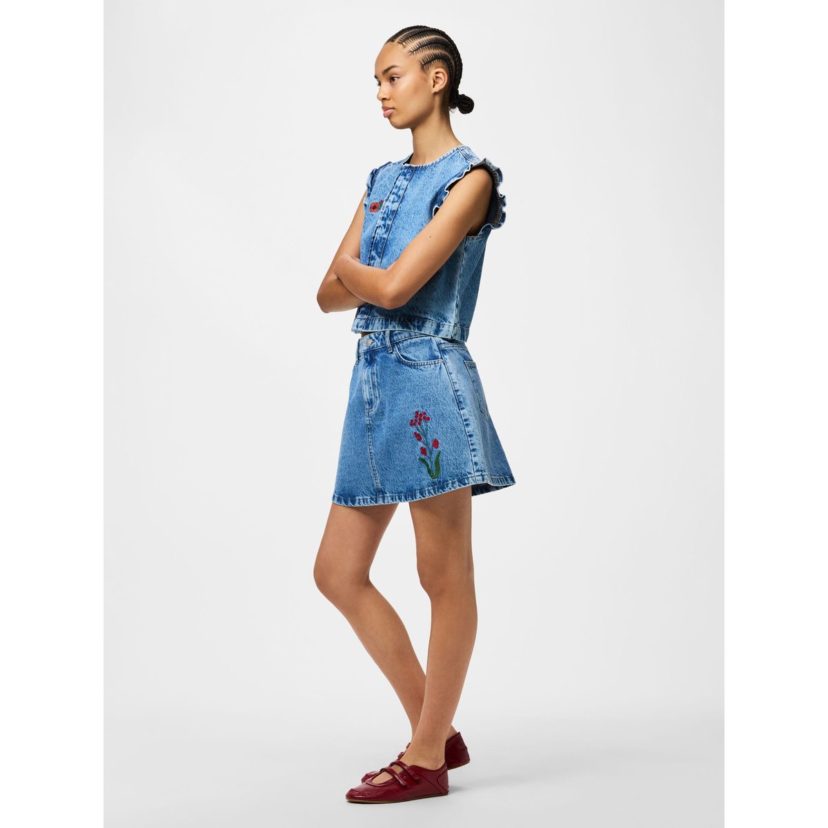 Mini-Jupe medium blue denim, PIECES