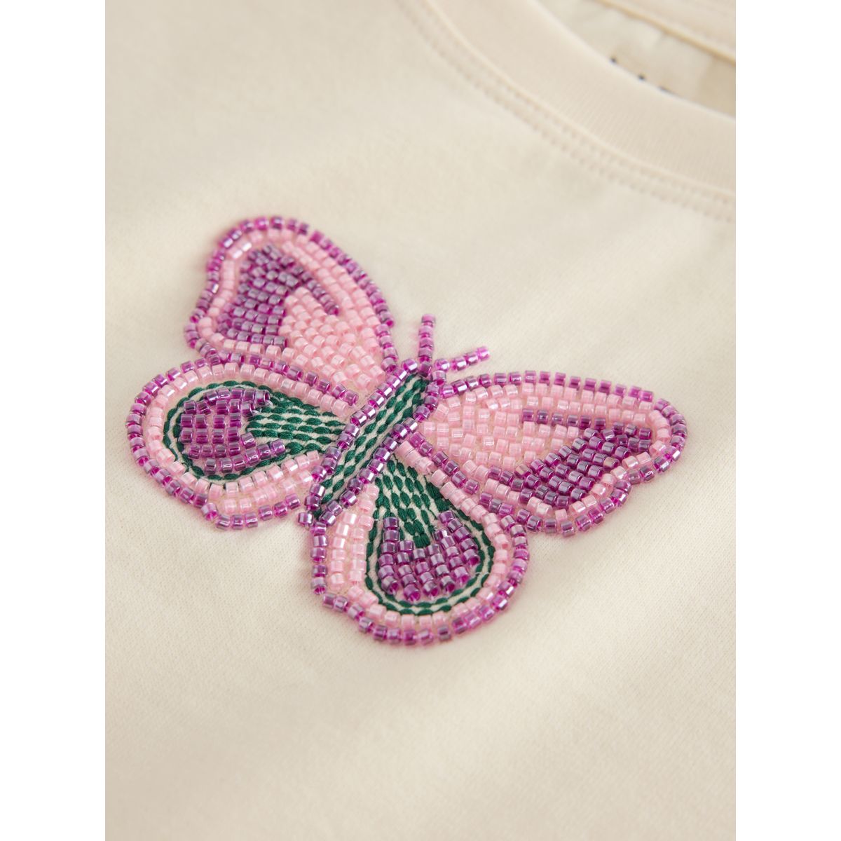 T-shirt orné de perles papillon écru, NEXT