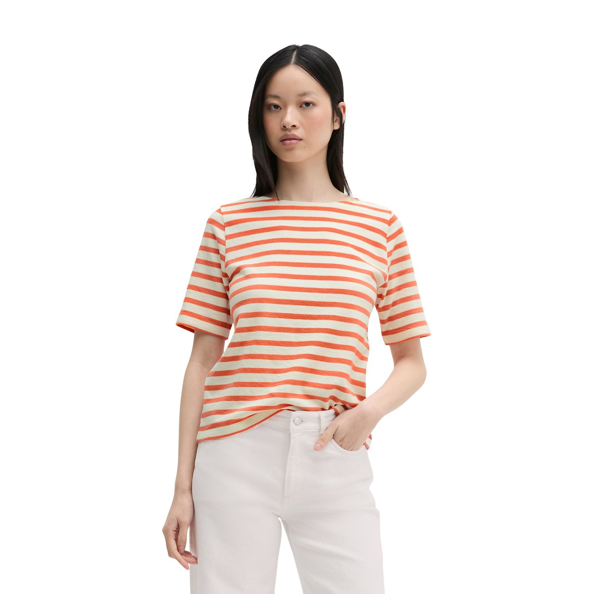 T-shirt à rayures droit en jersey doux orange, MARC O'POLO