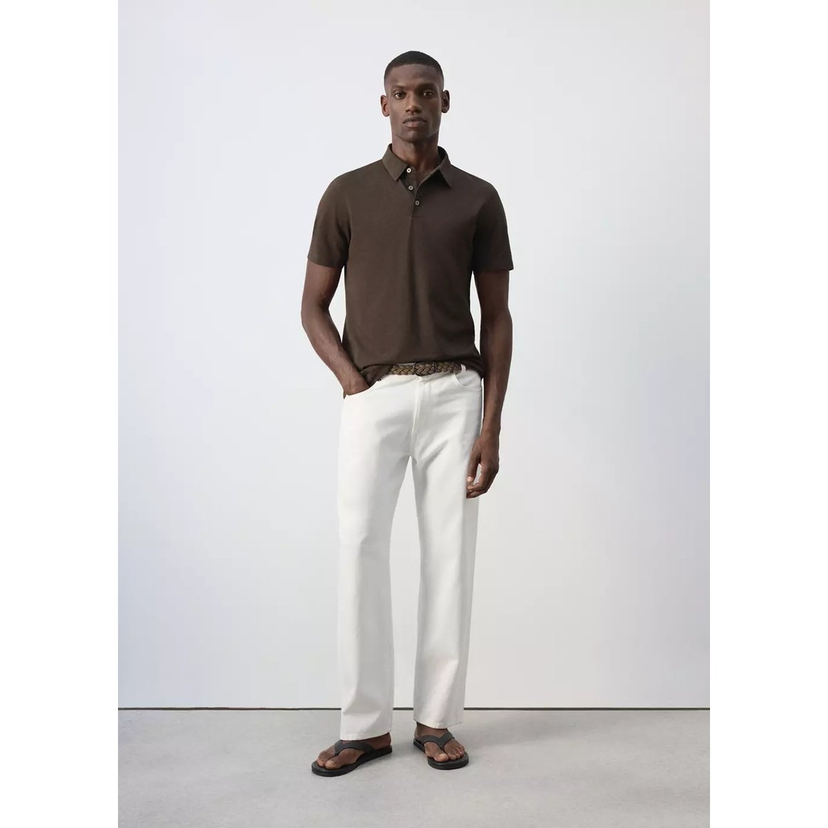 Polo coupe regular en mélange de coton chocolat, MANGO MAN