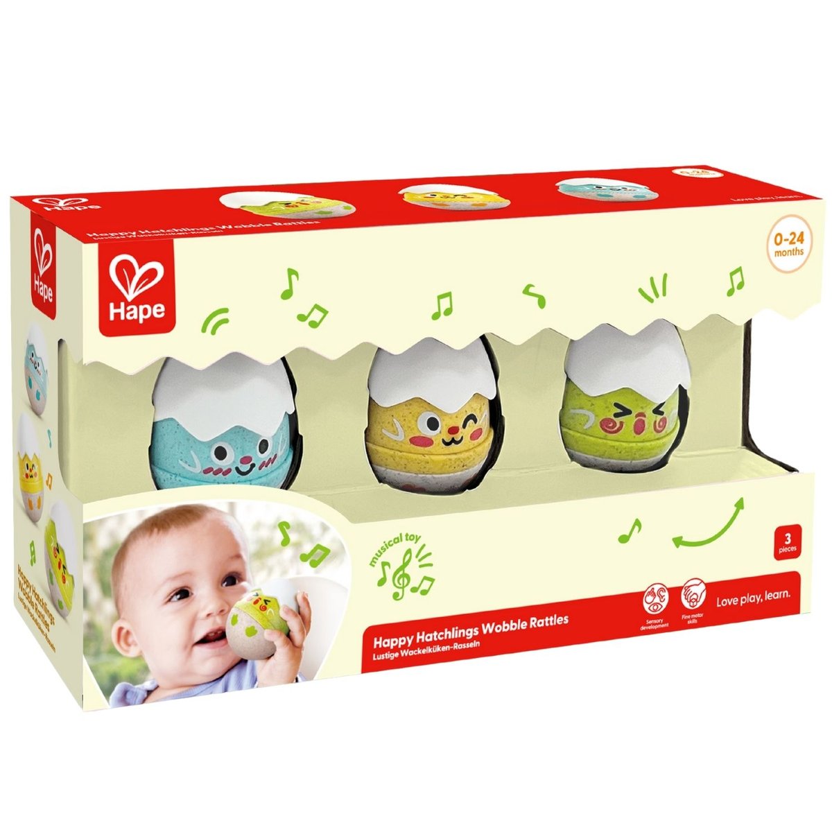 Set de 3 hochets poussins multicolore, HAPE TOYS