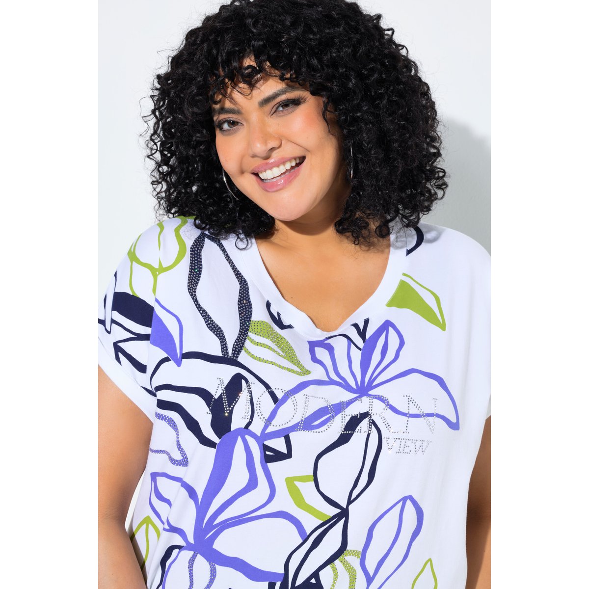 T-shirt oversize, imprimé feuilles blanc cassé, ULLA POPKEN