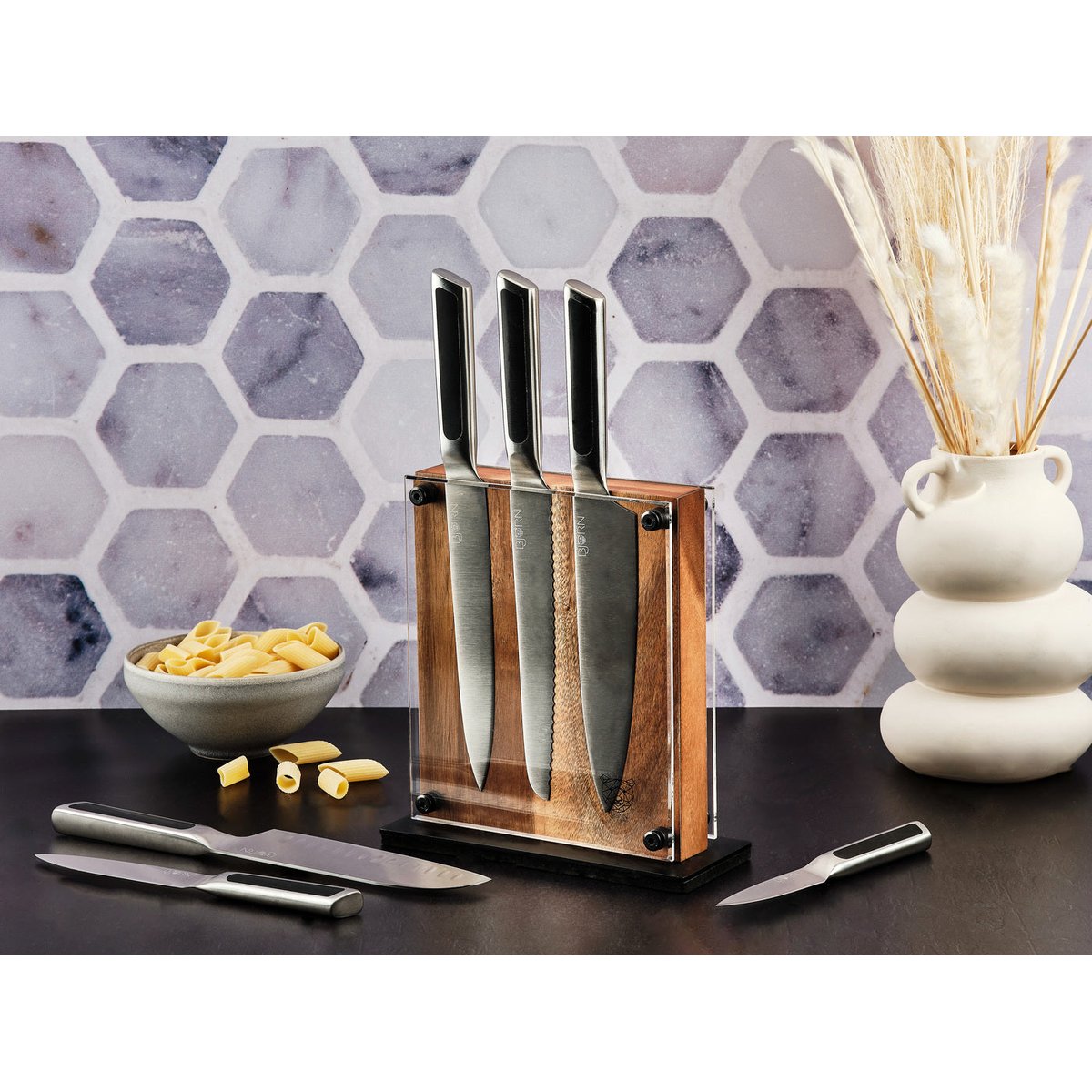 Lot de 7 couteaux de cuisine en inox, NUDE inox et noir mat, BJORN