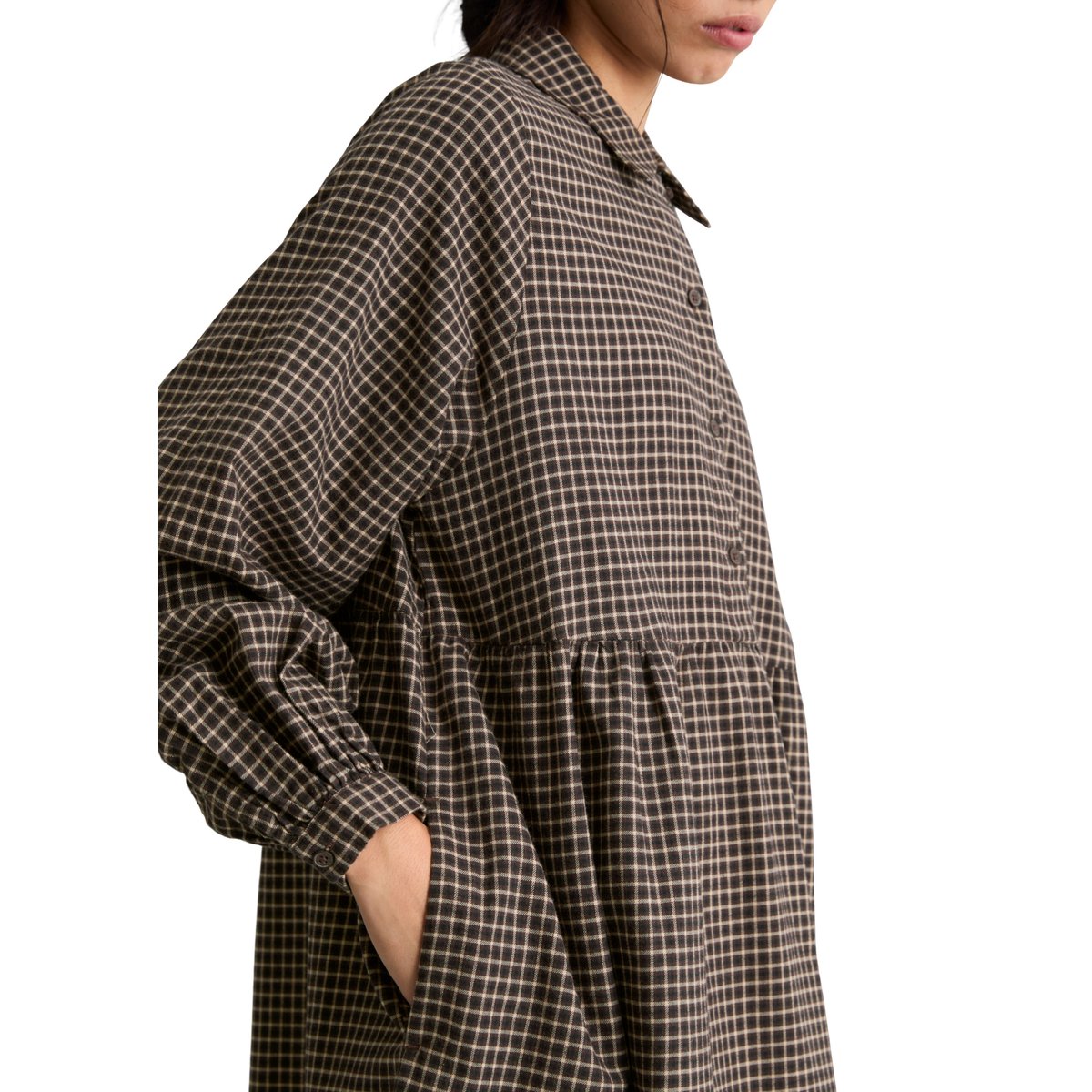 Robe chemise coupe classique en flanelle de coton bio à carreaux noir, MARC O’POLO DENIM