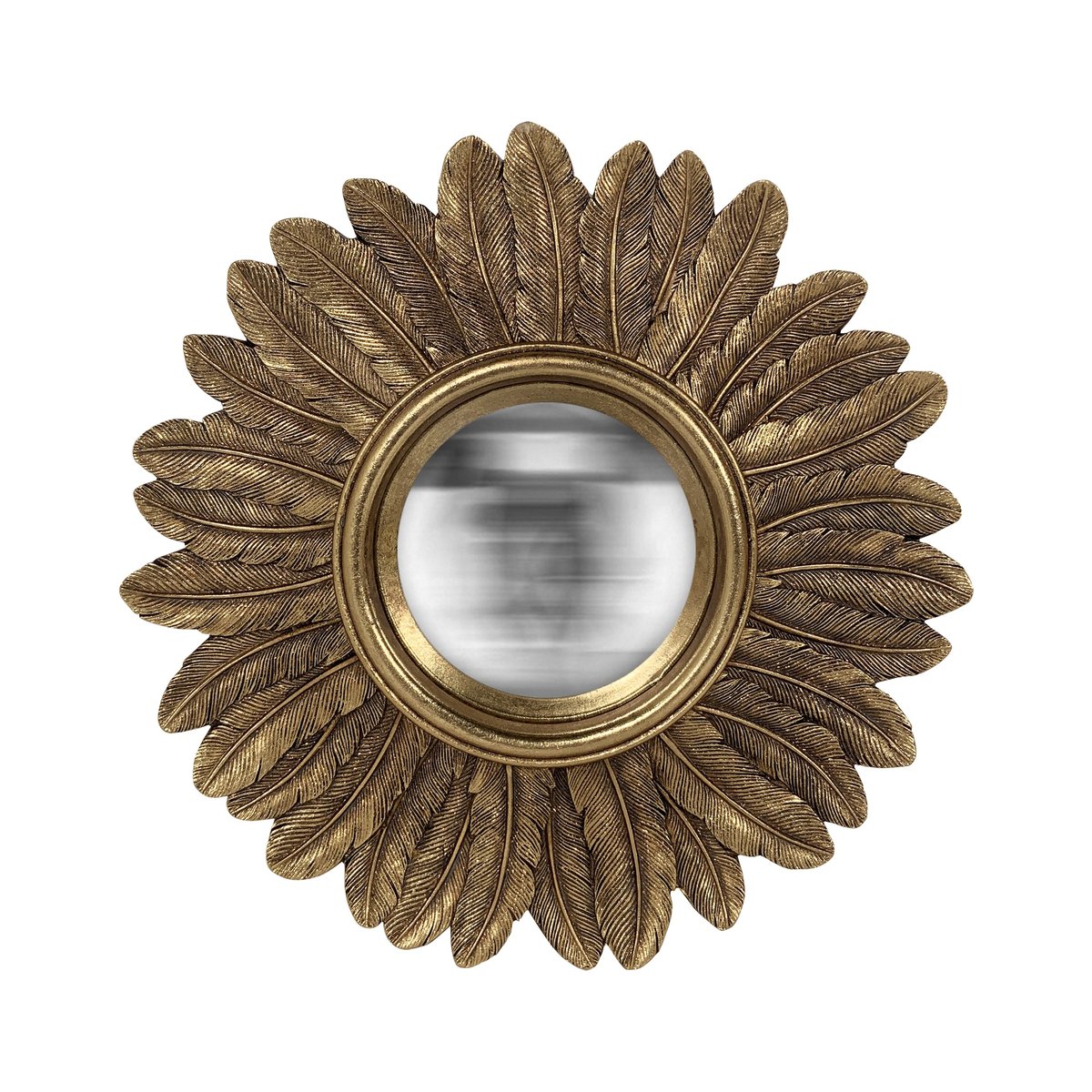 Miroir soleil rond convexe contours plumes 22 cm or, EMDE