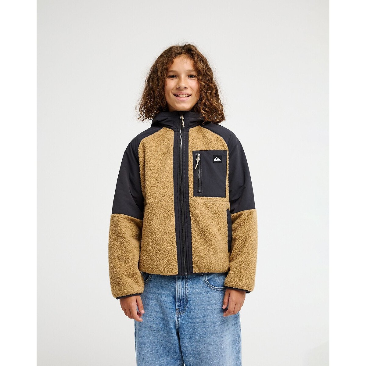 Veste polaire zippée avec capuche camel/bleu, QUIKSILVER