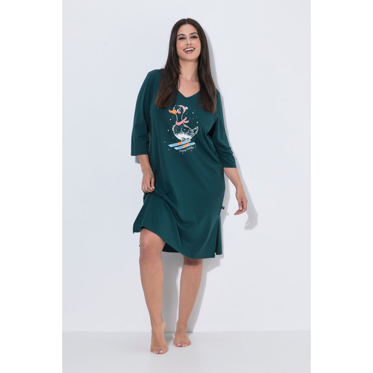 Grand T-shirt, canard faisant du ski vert pin, ULLA POPKEN