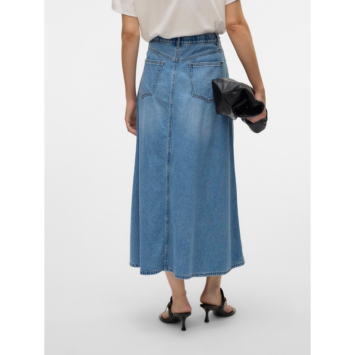 Langer Jeansrock mit Bindegürtel light blue, VERO MODA