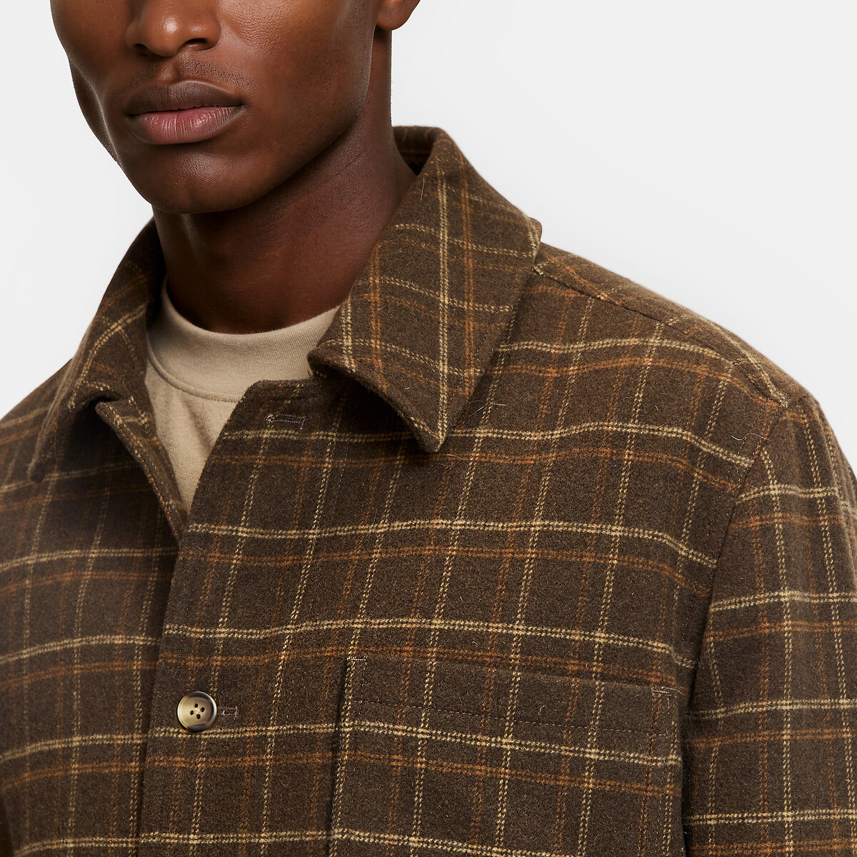 Checked Long Straight Fit Jacket brown checks, LA REDOUTE COLLECTIONS