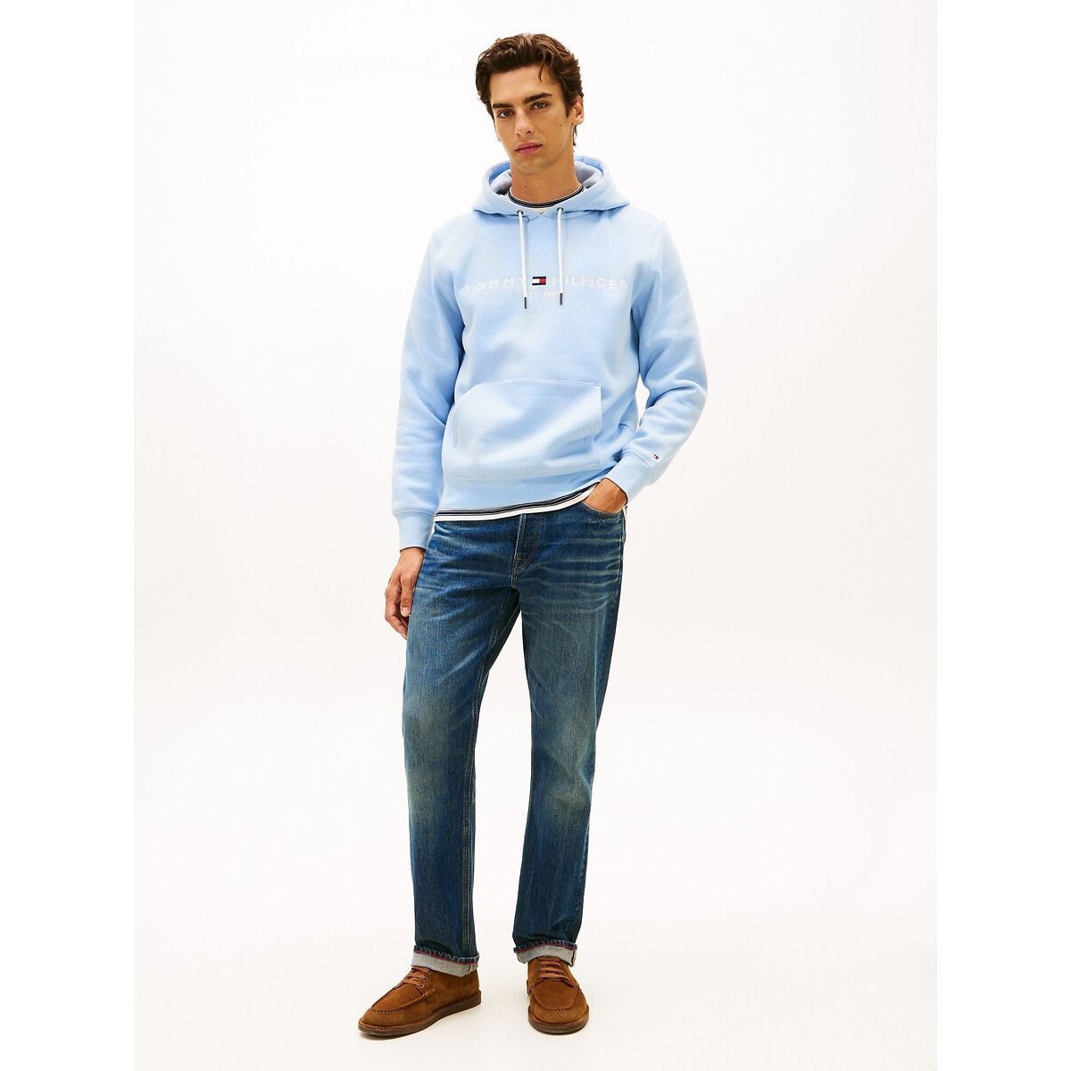 Flex Embroidered Logo Fleece Hoodie navy blue, TOMMY HILFIGER