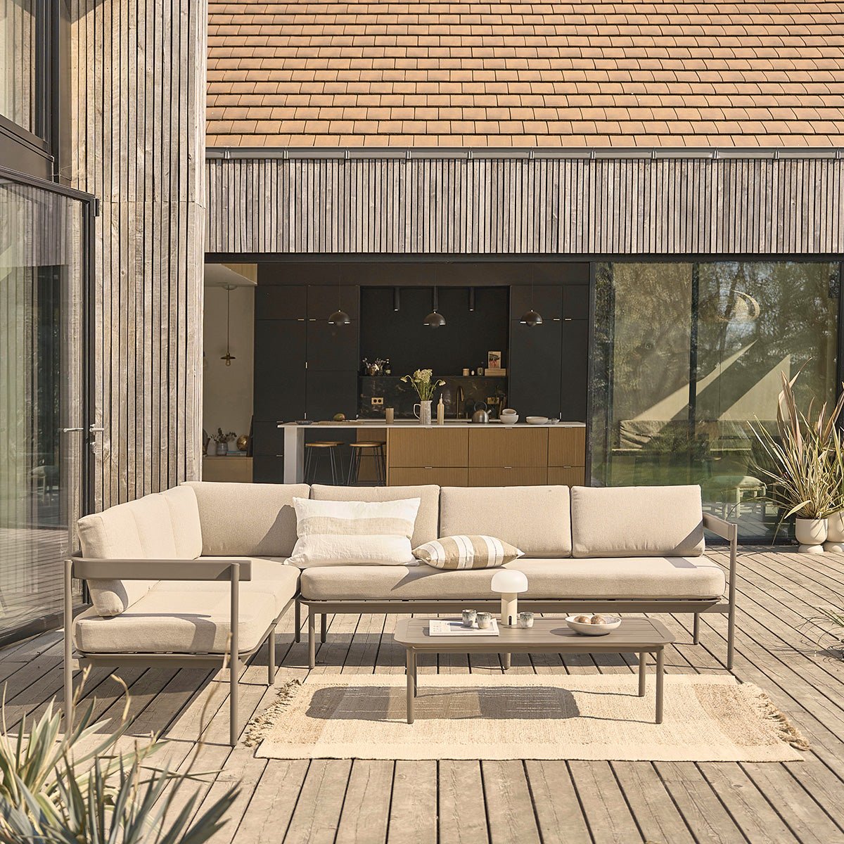 Salon de jardin bas en aluminium modulable ALVAR taupe, BERAH GETAH