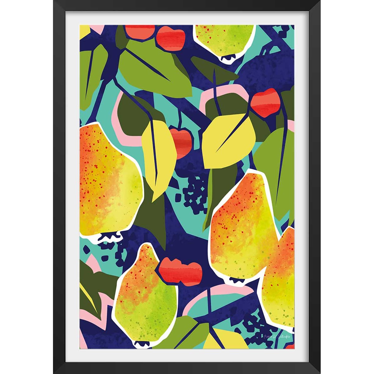 Poster arbre coloré affiche + cadre en bois - noir, HEXOA