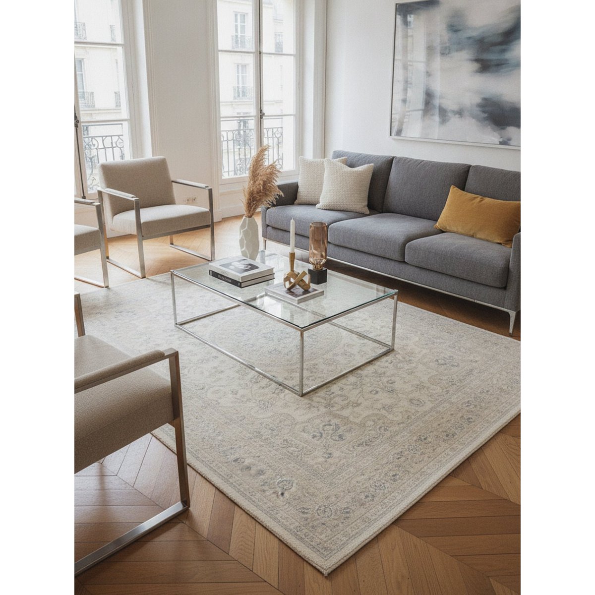 Tapis velours à poil ras TOPKAPI beige sable, AFK LIVING