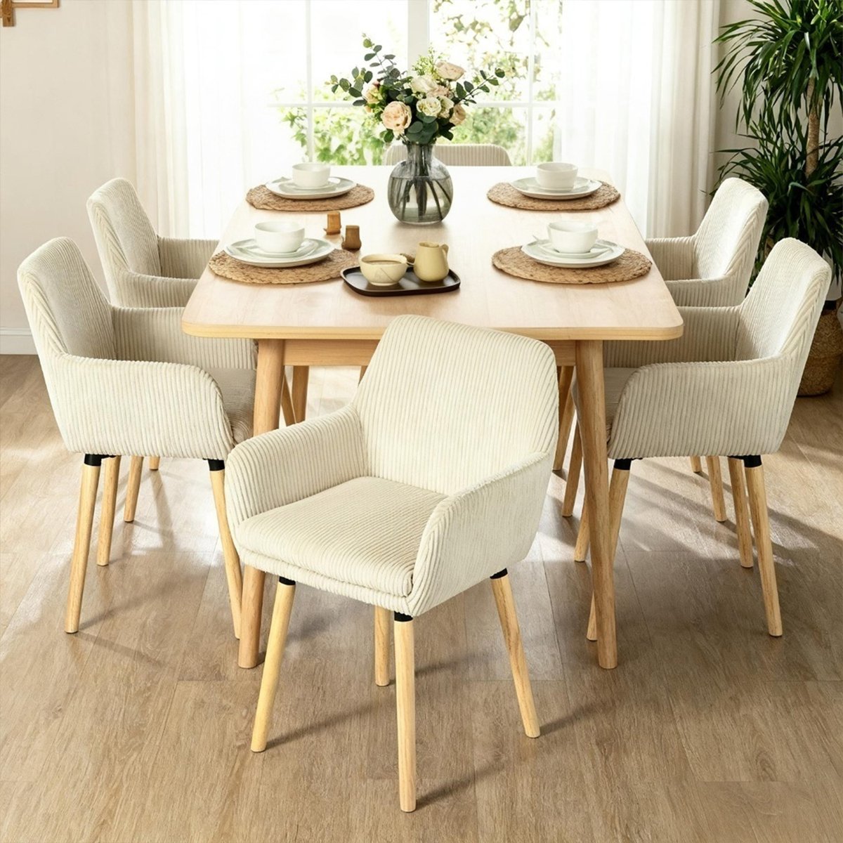 Lot de 6 chaises de salle à manger velours côtelé scandinave, ELIA beige, MEUBLES COSY