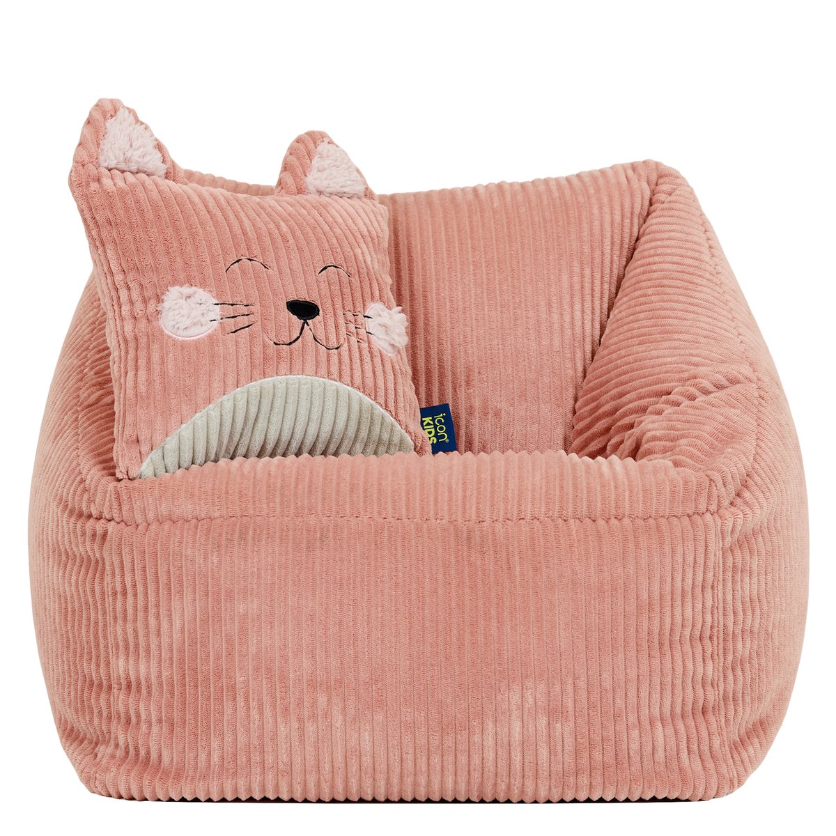 Pouf fauteuil enfant avec coussin animal en velours côtelé Oeko-Tex® - NATALIA rose chat, ICON