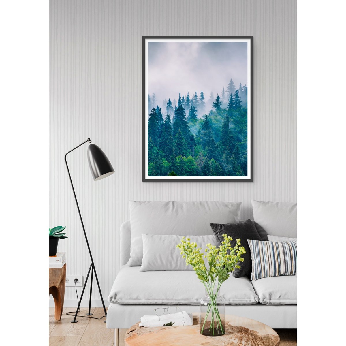 Poster Nature Paysage Montagne Brumeuse blanc, L'AFFICHERIE