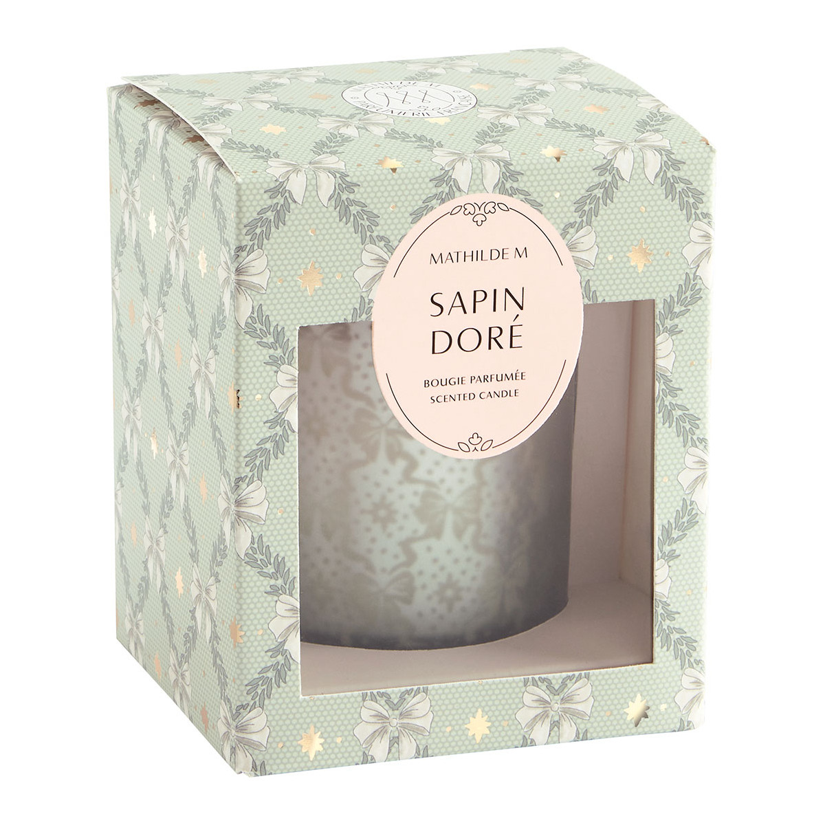 Bougie 160 g parfum Sapin Doré RUBANS DE FÊTE vert, MATHILDE M