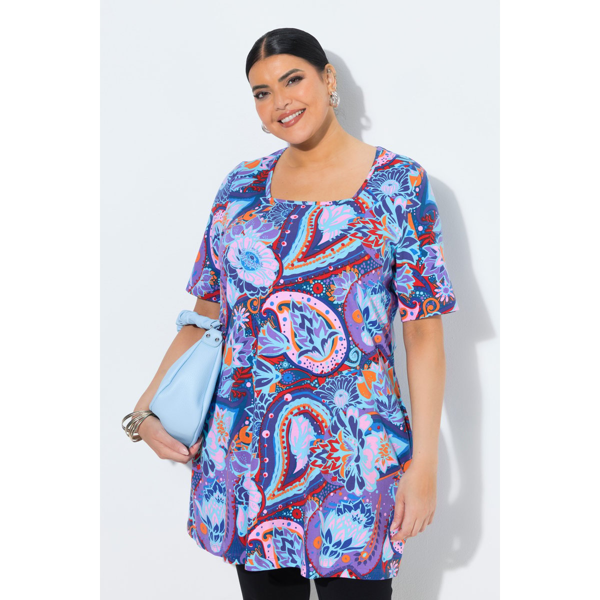 T-shirt long avec imprimé, poches violet, ULLA POPKEN