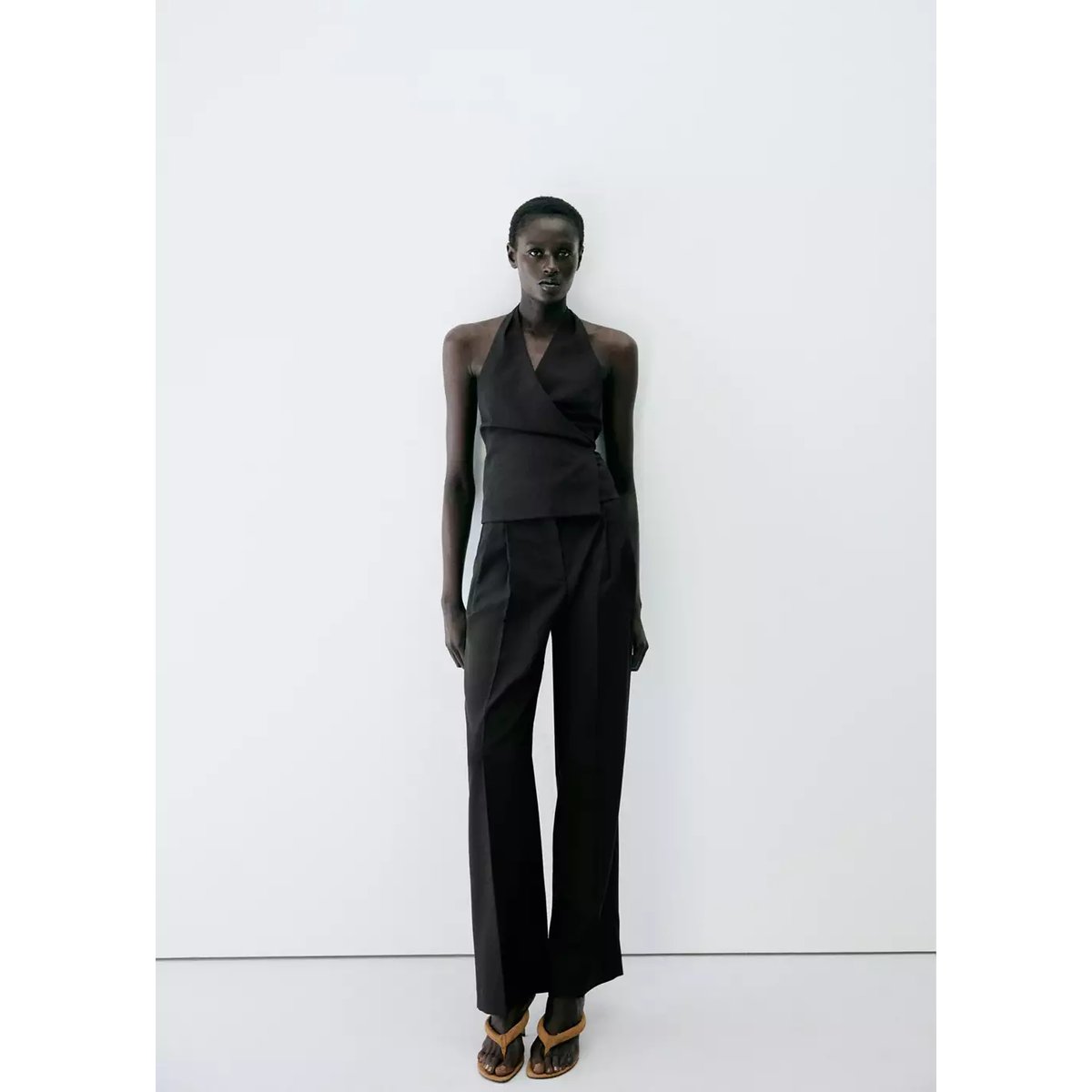 Pantalon droit pinces noir, MANGO