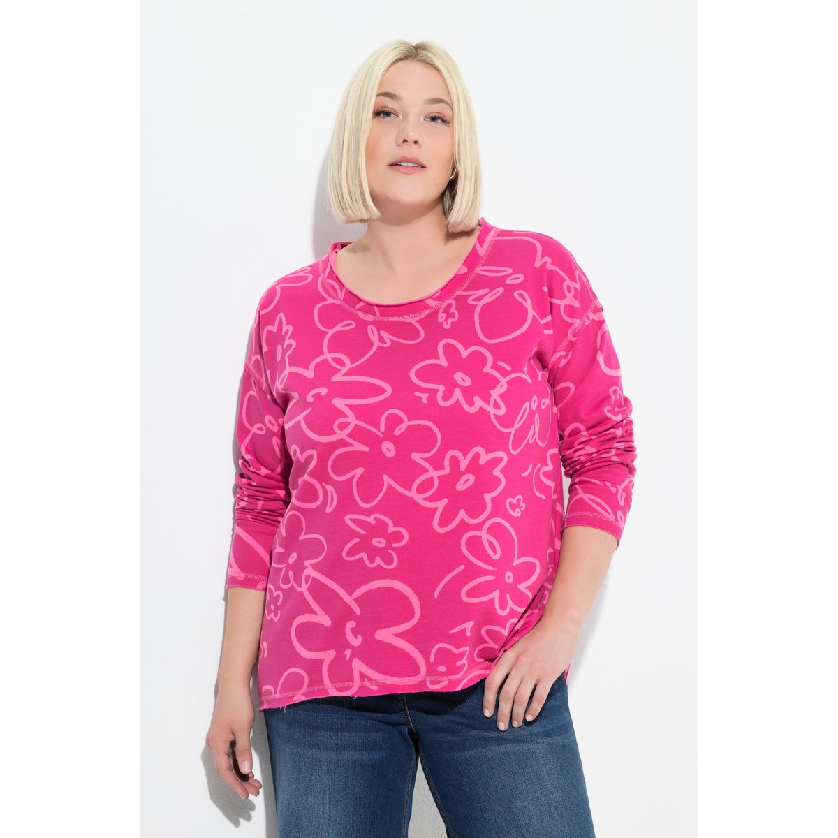 Sweat-shirt motif à fleurs et bords baie d'été, ULLA POPKEN