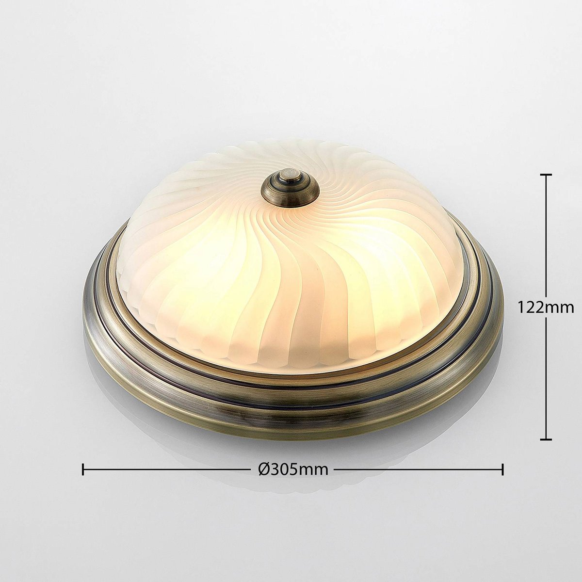 Plafonnier antique, Pakka laiton antique, blanc opale, LINDBY
