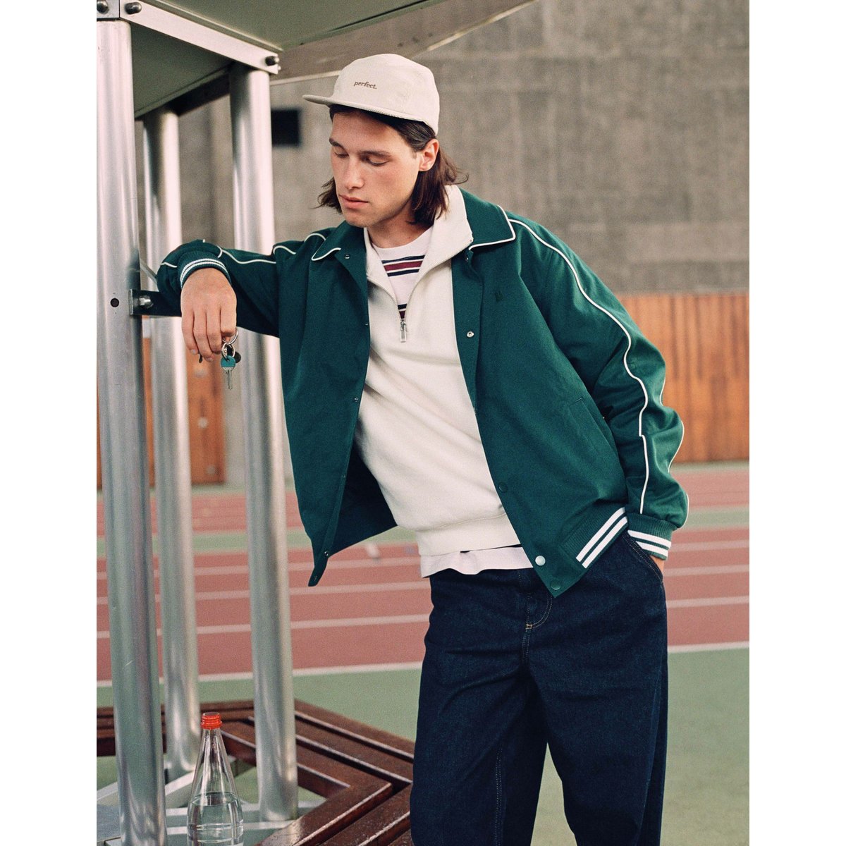 Blouson col chemise à pressions vert, BZB