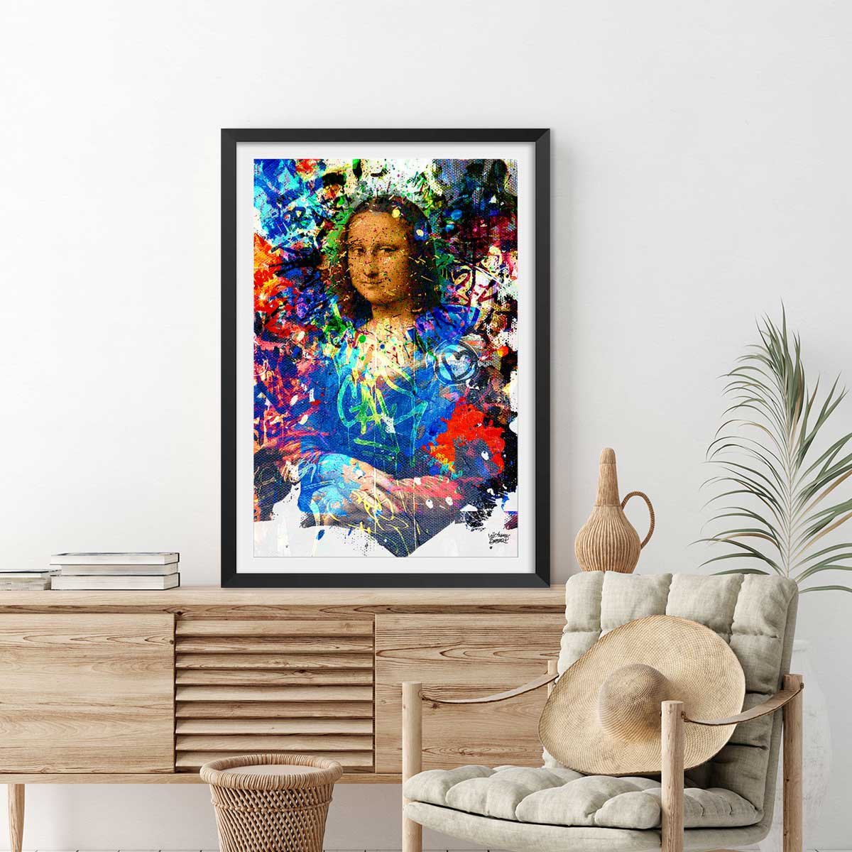 Affiche graffiti Affiche illustration joconde affiche + cadre en bois - noir, HEXOA
