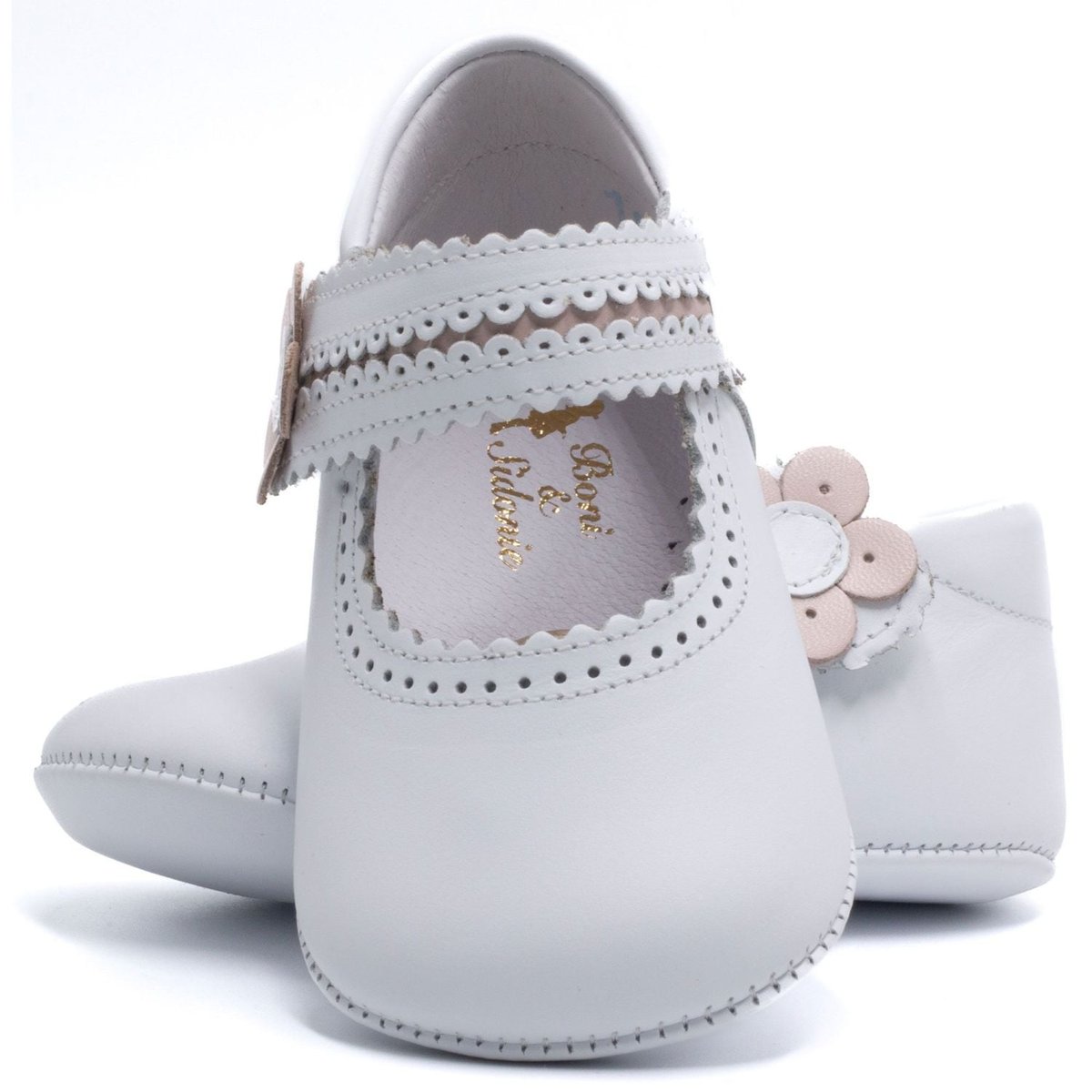 Boni Charlotte - Chaussons bébé fille en cuir souple blanche, BONI&SIDONIE