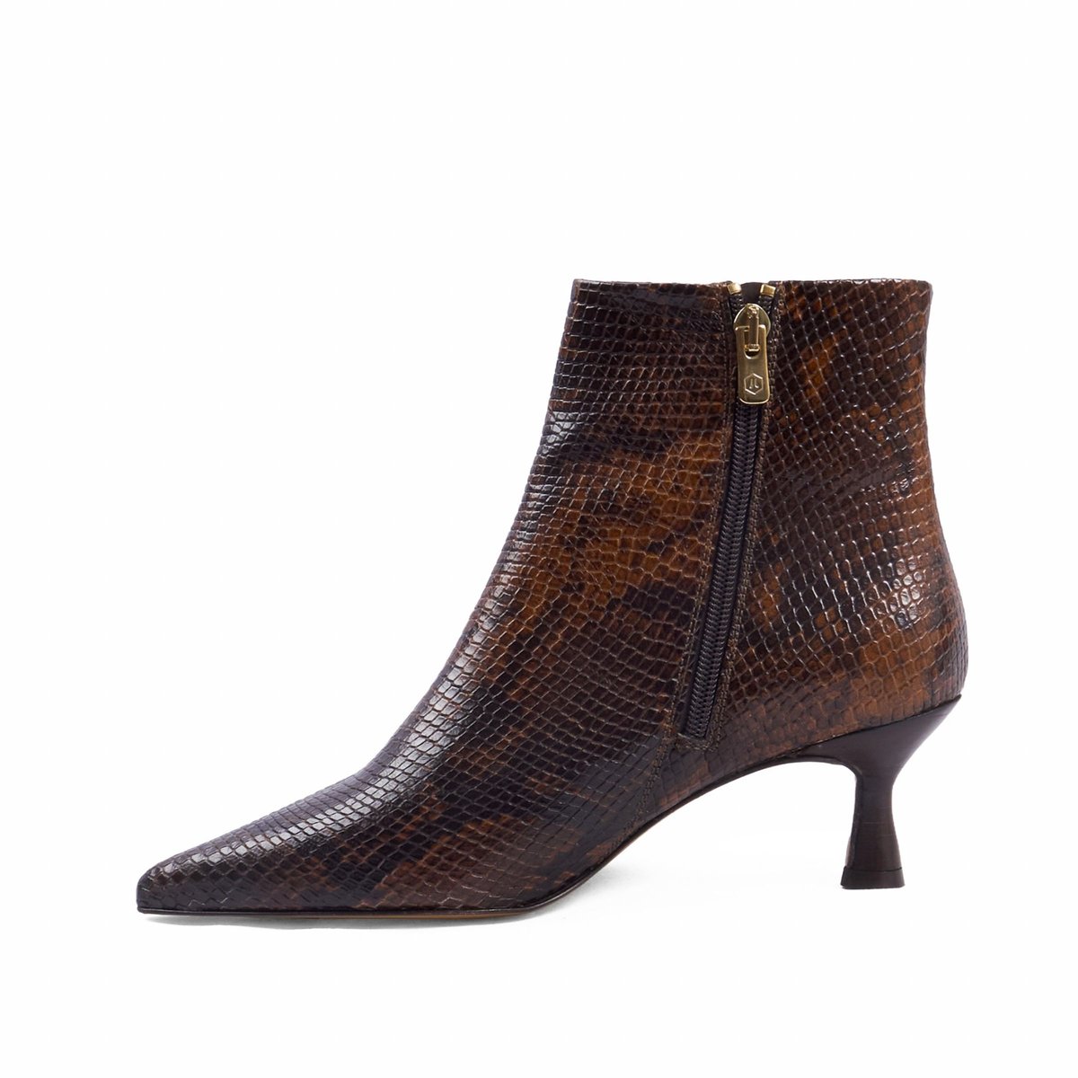 Bottines pointues Isaure cuir imprimé marron python, JULES & JENN