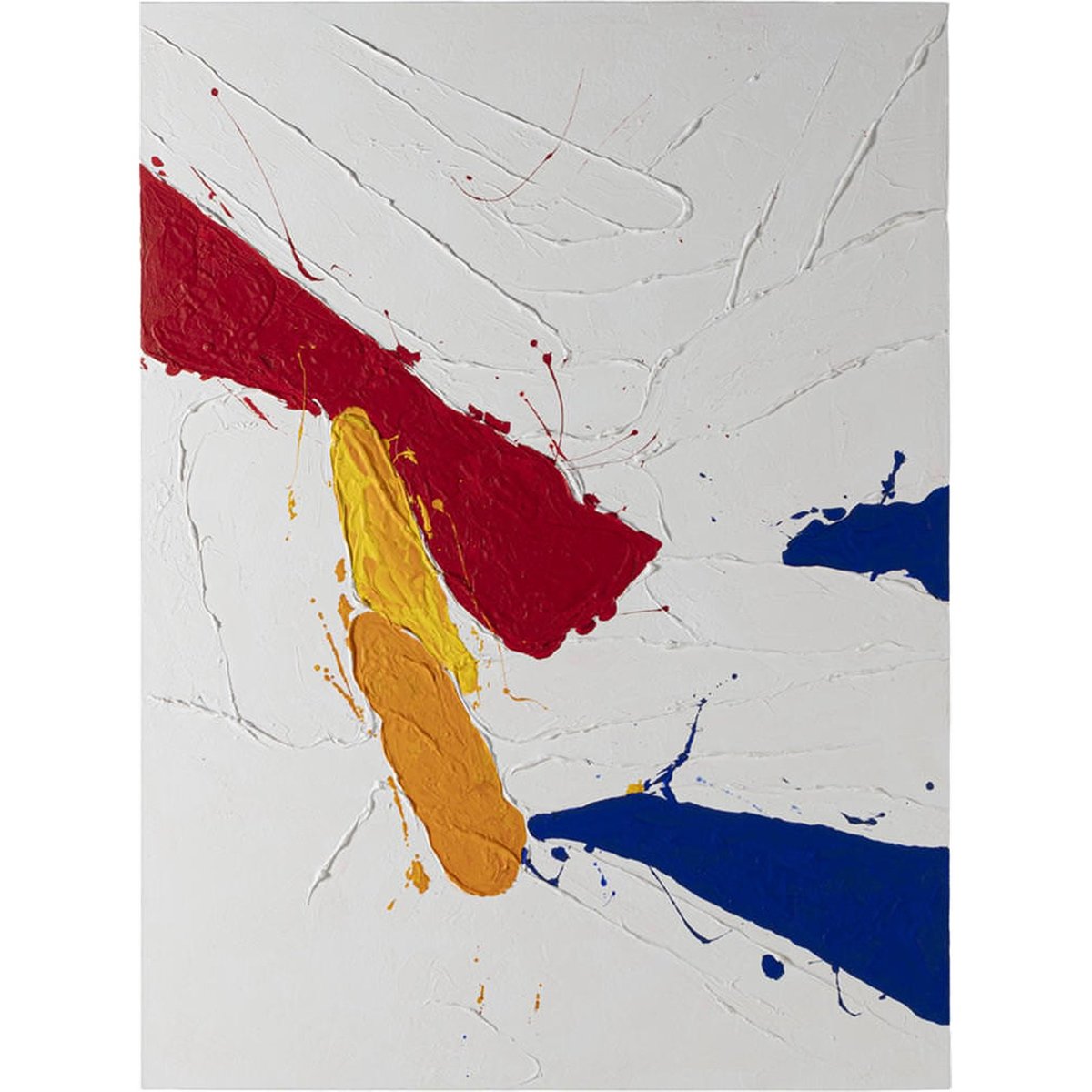 Toile abstraite en relief blanc, bleu, orange et jaune, RECOLLECTION