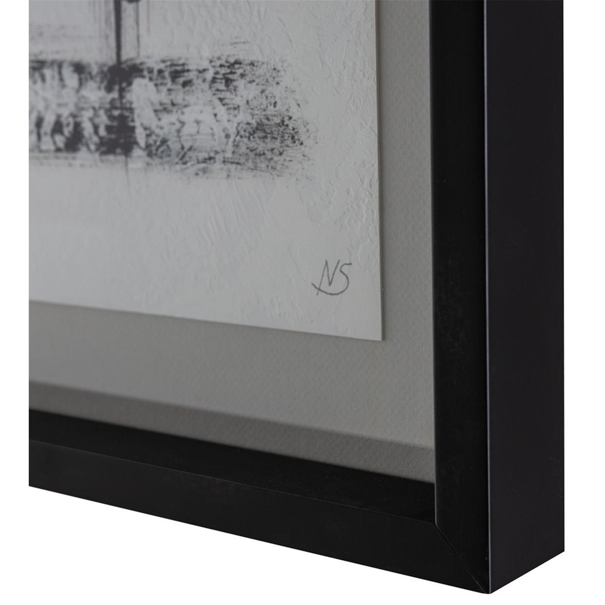 Tableau abstrait en verre et bois noir, doré et bleu, RECOLLECTION